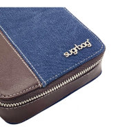 sugrbag charge brown leather & blue canvas