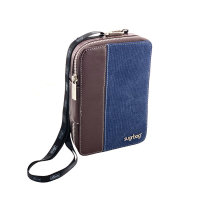 sugrbag charge brown leather & blue canvas